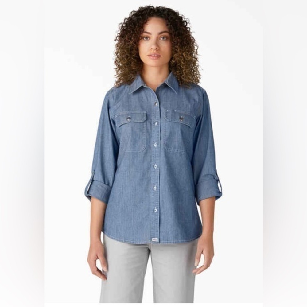 💫Dickies Stonewash Chambray Roll-Tab Work Shirt